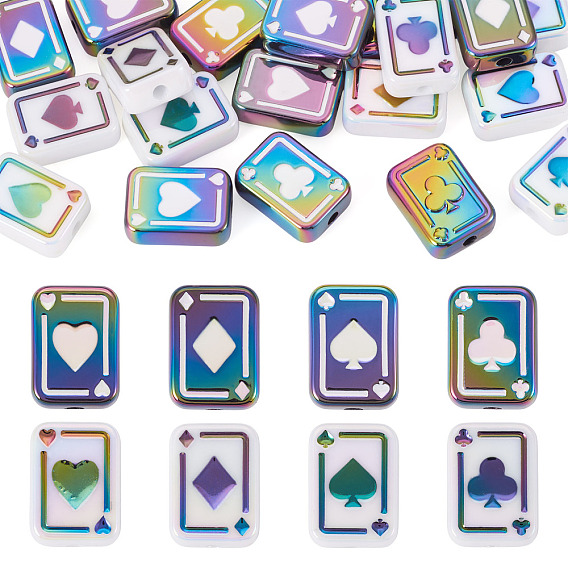 20Pcs 2 Colors UV Plating Rainbow Iridescent Acrylic Enamel Beads, Poker