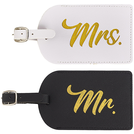2Pcs 2 Colors PU Leather & Iron Luggage Tag, Travel ID Labels, Suitcase Name Tags, Rectangle