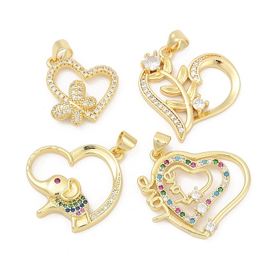 Латунные микро проложить кубического циркония подвески, сердце, без свинца и без кадмия, долговечный, стойки покрытие