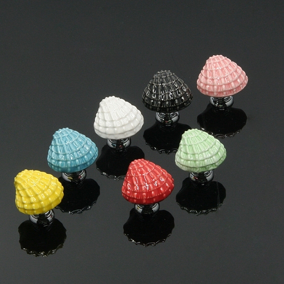 Ceramic Drawer Knob, with Alloy Findings and Screws, Cabinet Pulls Handles for Drawer, Doorknob Accessories, Shell Shape