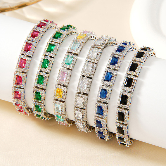 Элегантные латунные прямоугольные звенья цепи браслеты для женщин кубический цирконий, со стразами