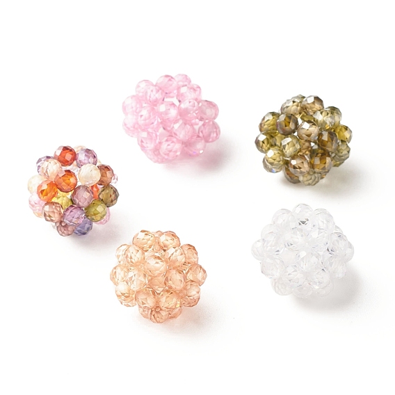 Cubic Zirconia Round Weave Beads, Cluster Beads, Faceted