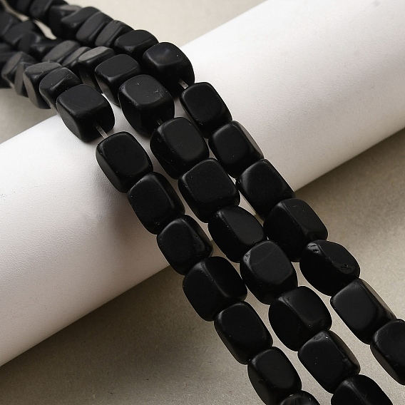 Бусины из натурального черного оникса, матовые, кубоид, окрашенная и подогревом