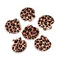 Spray Paint & Electroplated Golden Brass Trim Natural Sea Shell Pendants, Leopard Pattern Shell Shape Charms