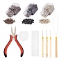 DIY Jewelry Kits, with PVC Protect Shields, Aluminium Micro Rings, Ferro-nickel Hair Pliers, Wood Handle Iron Crochet Hook Needles