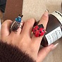 Brass & Rhinestone & Enamel Finger Rings, Ladybug, Golden/Platinum