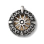 Ion Plating(IP) 304 Stainless Steel Pendants, Flat Round with Hollow Sun & Vegvisir