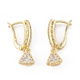 Pendientes de aro de latón con micro circonitas y cubic zirconia transparente, triángulo, larga duración plateado