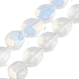 Electroplate Glass Beads Strands, Frosted, Faceted Polygon