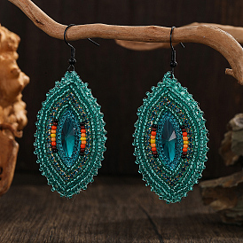 Bohemian Style Glass Bead Handmade Horse Eye Dangle Earrings for Women