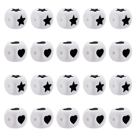 30шт 2 стиль куб пищевые экологически чистые силиконовые бусины, куб с сердцем и звездой