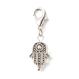 Tibetan Style Alloy Pendant Decorate, Hamsa Hand, with Zinc Alloy Lobster Claw Clasps