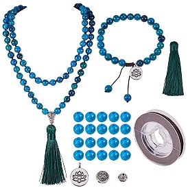 SUNNYCLUE DIY Jewelry Necklace Making, with Dyed Natural Turquoise  Beads, Tibetan Silver Guru Beads and Alloy Pendants, Polyester Tassel Pendant