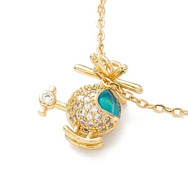 Green Cubic Zirconia Helicopter Pendant Necklace, 304 Stainless Steel Jewelry for Women