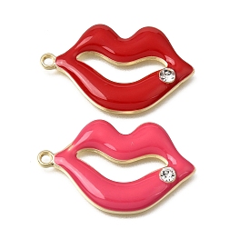 Colgantes de la aleación del esmalte, con diamante de imitación, labio encantos, chapado en rack, sin plomo, cadmio, níquel, dorado