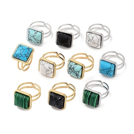 Ion Plating(IP) 304 Stainless Steel Ring, Adjustable Synthesize Gemstone Rings, Square