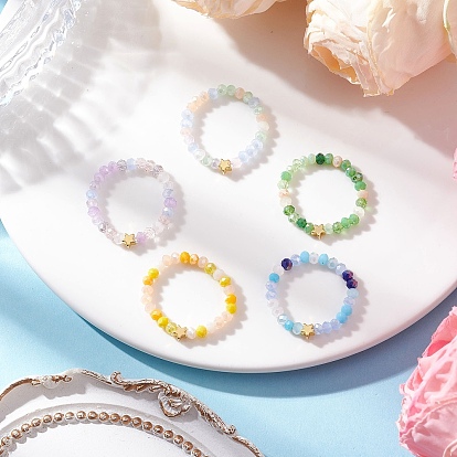 5шт. гальванизированные стеклянные перстни с бусинами для женщин, звезда