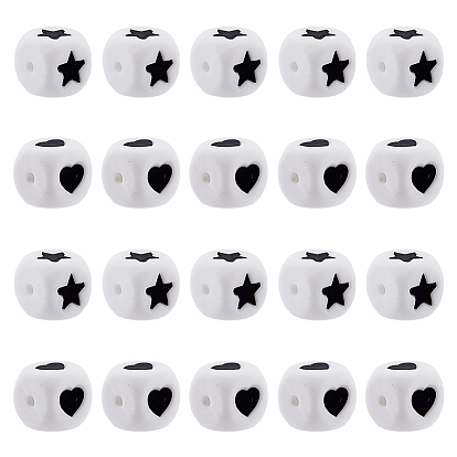 30шт 2 стиль куб пищевые экологически чистые силиконовые бусины, куб с сердцем и звездой
