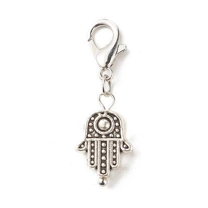 Tibetan Style Alloy Pendant Decorate, Hamsa Hand, with Zinc Alloy Lobster Claw Clasps