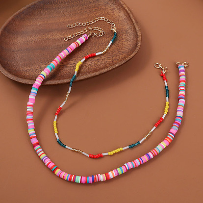 Bohemian Creative Beaded Soft Pottery Multilayer Necklace - Trendy Crystal Pendant Jewelry.