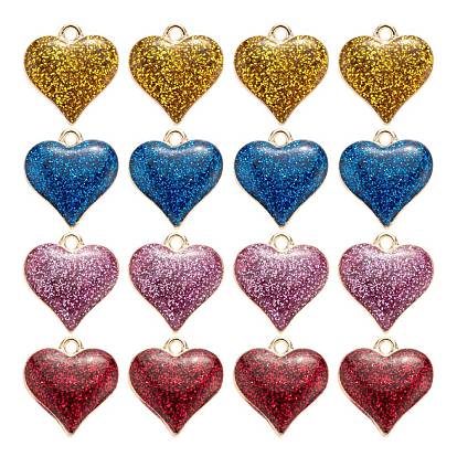 Alloy Enamel Pendants, Heart, Light Gold