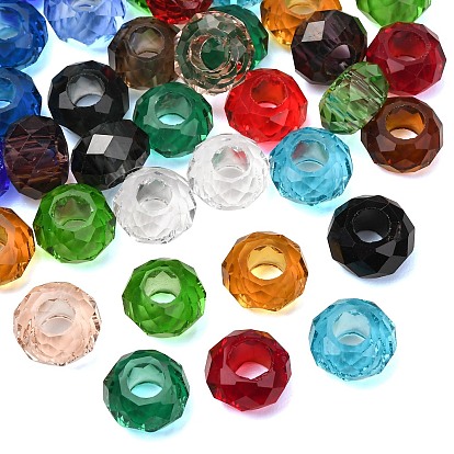 Perles européennes en verre, Perles avec un grand trou   , rondelle, facette