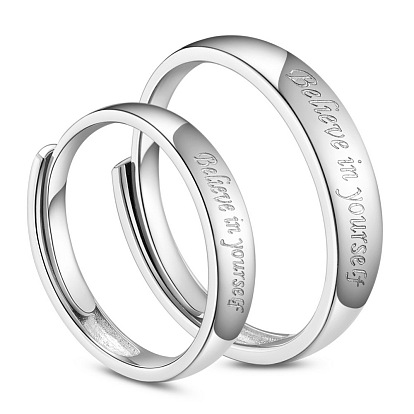 925 Sterling Silver Couple Rings, Promise Ring, Carved with Word Believe in yourself