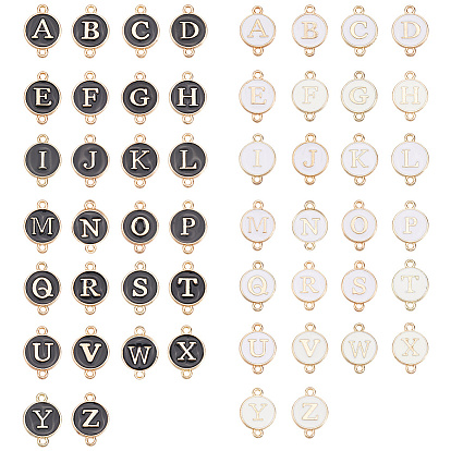 52 шт. 2 цвета сплав эмаль буквы звенья соединительные подвески, плоско-круглые, золотые