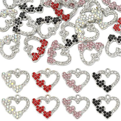 20Pcs 4 Colors Alloy Pendants, with Rhinestone, Heart Charms, Platinum