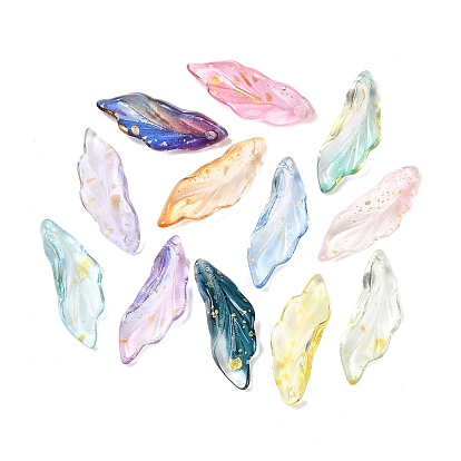 Стеклянные подвески, лист, с золотой порошок