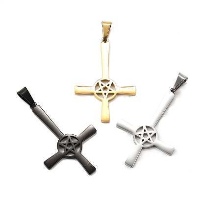 304 Подвески в виде креста Святого Петра из нержавеющей стали, христианский перевернутый крест со звездой, с 201 держателями для ледоруба из нержавеющей стали, ионное покрытие (ip)