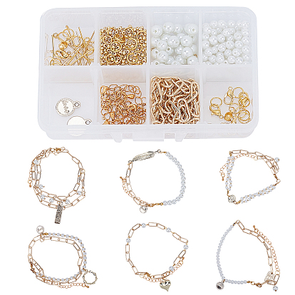 DIY Glass Pearl Bracelets Making Kits, Including Alloy Pendants, Lobster Claw Clasps, Eye Pin, Head Pins, Tiger Tail Wire, Paperclip Chains