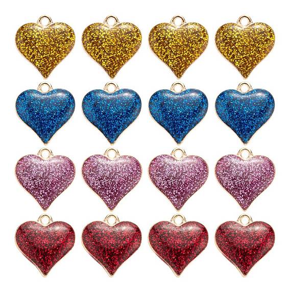 Alloy Enamel Pendants, Heart, Light Gold
