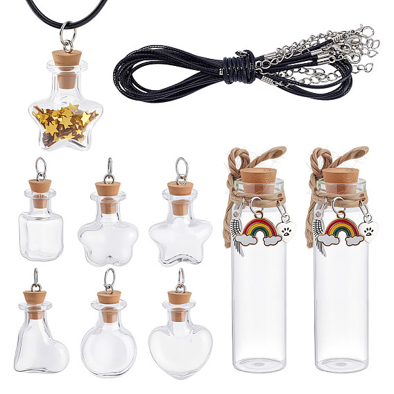 Прозрачные стеклянные пустые бутылки, с подвесками и ожерельем из вощеного хлопкового шнура, для хранения шерсти домашних животных, колонка