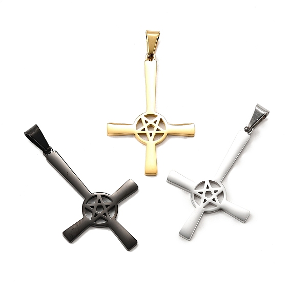 304 Подвески в виде креста Святого Петра из нержавеющей стали, христианский перевернутый крест со звездой, с 201 держателями для ледоруба из нержавеющей стали, ионное покрытие (ip)