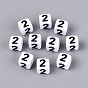 Opaque Acrylic European Beads, Large Hole Beads, Cube with Black Number 2