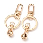 Iron Split Key Rings, with Alloy Swivel Clasps & Brass Small Bell Charms