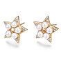 Brass Micro Pave Cubic Zirconia Stud Earrings, with
ABS Plastic Imitation Pearl, Nickel Free, Star, Creamy White
