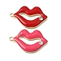 Alloy Enamel Pendants, with Rhinestone, Lip Charms, Rack Plating, Lead Free & Cadmium Free & Nickel Free, Golden