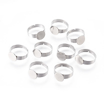 Adjustable 304 Stainless Steel Finger Rings Components, Pad Ring Base Findings, Flat Round