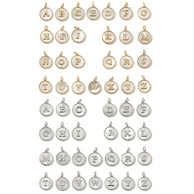 Латунный паве натуральный ракушка плоский круглый с буквенными подвесками, долговечный, без свинца и без кадмия, стойки покрытие, цвет морской раковины