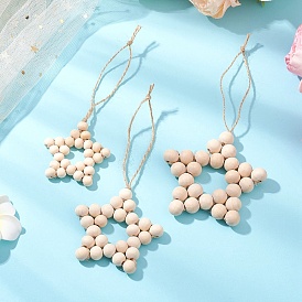 Звезда натуральный необработанный деревянный бисер подвесные украшения, подвесные украшения из джутового шнура