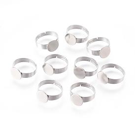 Adjustable 304 Stainless Steel Finger Rings Components, Pad Ring Base Findings, Flat Round