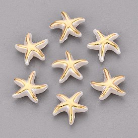 CCB Plastic Beads, Starfish, Golden Metal Enlaced