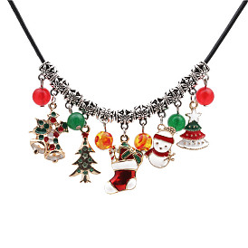 Chic Christmas Tree Collarbone Necklace with Agate Beads DIY Pendant Snowman Charm