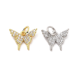 Rack Plating Brass Micro Pave Cubic Zirconia Charms, Lead Free & Cadmium Free, Long-Lasting Plated, Butterfly