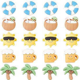 60шт. непрозрачные смоляные кабошоны с пляжной тематикой, Диетические аксессуары, пиво и солнце и кокосовая пальма и кокосовое молоко и круг для плавания, разнообразные