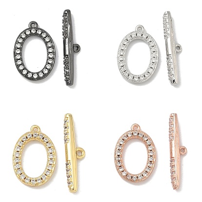 Овальные застежки-тоглы из латуни с микропаве из прозрачных кубических цирконий, без кадмия и без свинца, долговечный