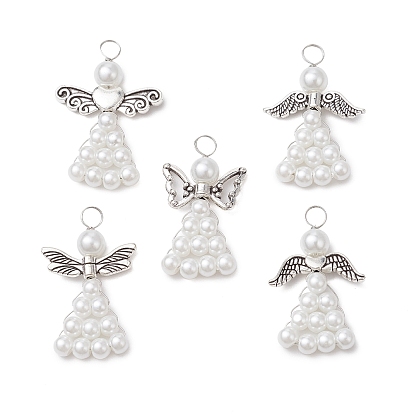 Подвески из перламутровых стеклянных бусин, ангельские прелести, с крыльями из сплава и медной проволокой