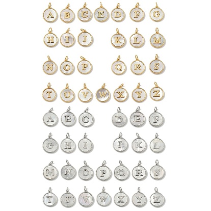 Латунный паве натуральный ракушка плоский круглый с буквенными подвесками, долговечный, без свинца и без кадмия, стойки покрытие, цвет морской раковины